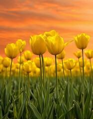 Fototapeta premium tulips , set against a fiery orange background