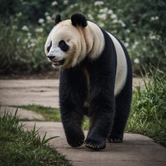 Obraz premium A panda walking forward with a curious expression.