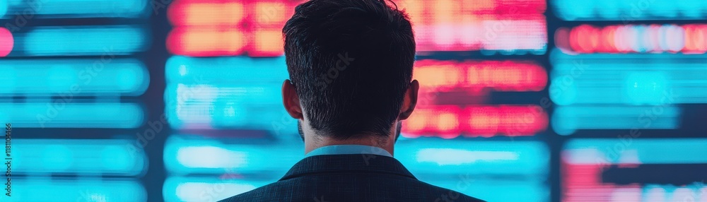 Aufkleber a person in formal attire stands in front of a vibrant digital display, suggesting a focus on data a