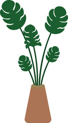 Illustration of Monstera Plant on Pot, Monstera Plant on Vase