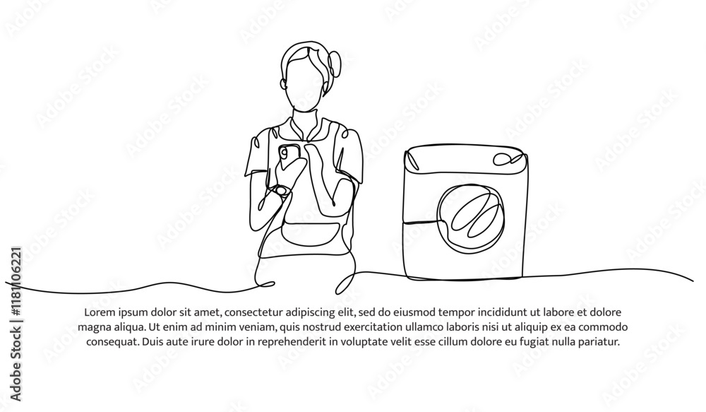 Poster continuous one line design of laundry model. minimalist style vector illustration on white backgroun