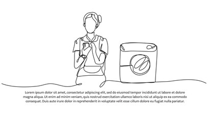 Continuous one line design of laundry model. Minimalist style vector illustration on white background.