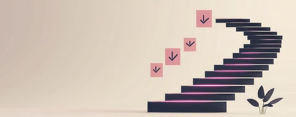 Stylish staircase representing progress with arrows and notes.