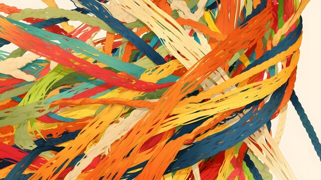 Colorful threads woven on a white surface, creating an intricate and textured background ideal for design work and creative applications