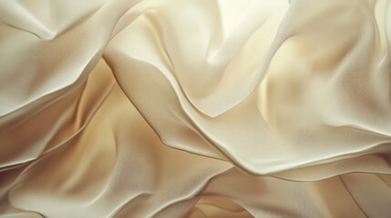 Obraz premium Soft, flowing beige fabric with elegant drapes and folds, illuminated by warm light.