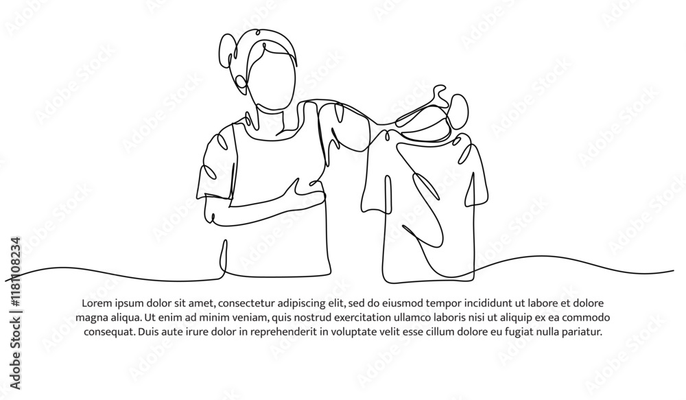 Poster continuous one line design of laundry model. minimalist style vector illustration on white backgroun