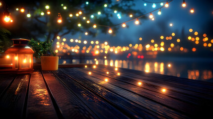Night Wooden Dock 3D Render Illustration