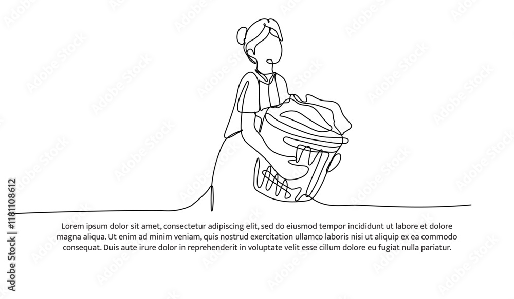 Poster continuous one line design of laundry model. minimalist style vector illustration on white backgroun