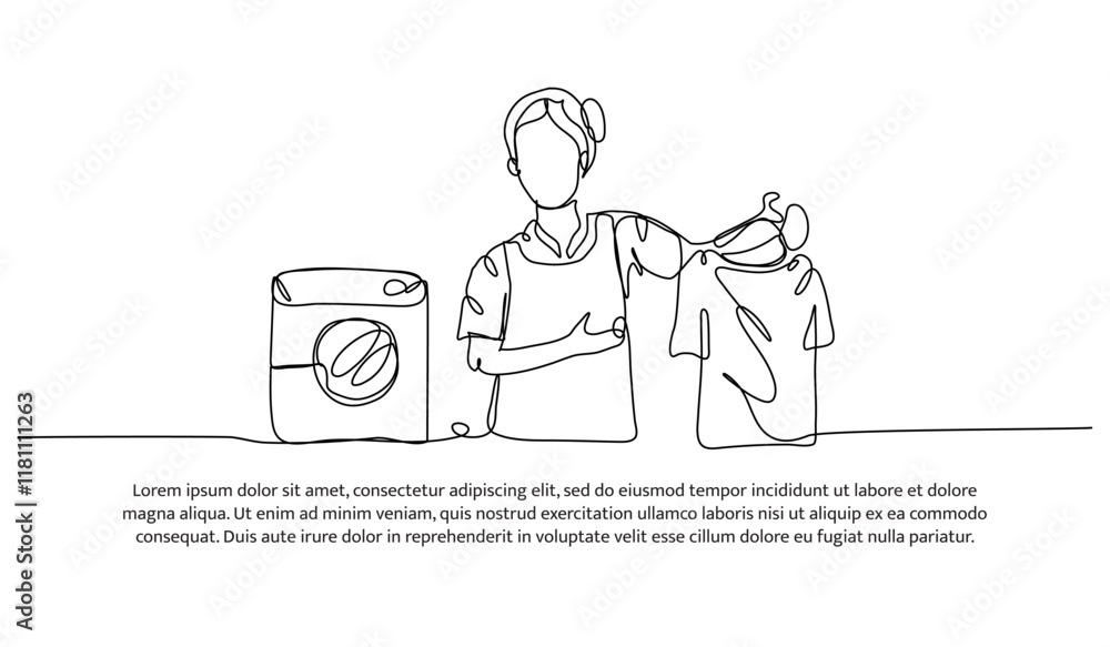 Poster continuous one line design of laundry model. minimalist style vector illustration on white backgroun