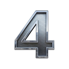 3D Silver Number 4 Isolated on White Background, Cut Out
