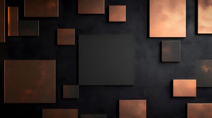Copper foil squares on black background with an empty center, providing ample space for creative text or graphic designs.