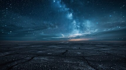 Fantasy landscape with cracked ground and milky way. 3d rendering