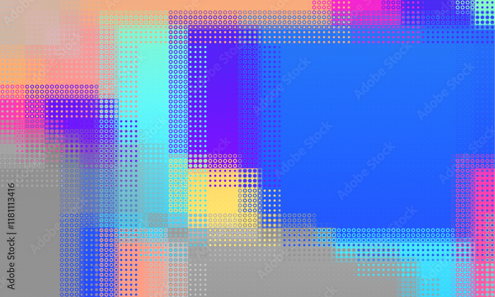 Poster Pixilated abstract Energy background. Halftone effect. Vector image. Small particles with overlay moire effect