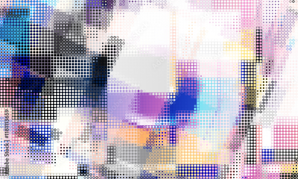 Poster Pixilated abstract Energy background. Halftone effect. Vector image. Small particles with overlay moire effect