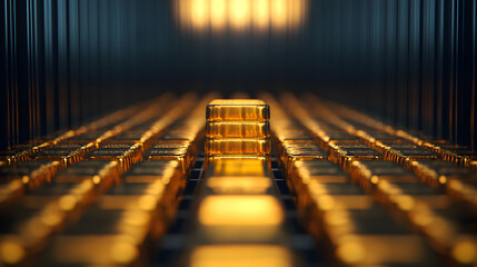 Obraz premium Gold bars displayed in vault financial district photography indoor close-up