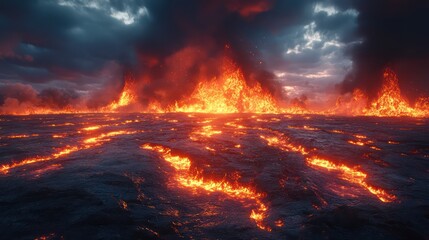 Fiery Inferno: A digital landscape of volcanic eruption and fiery landscape