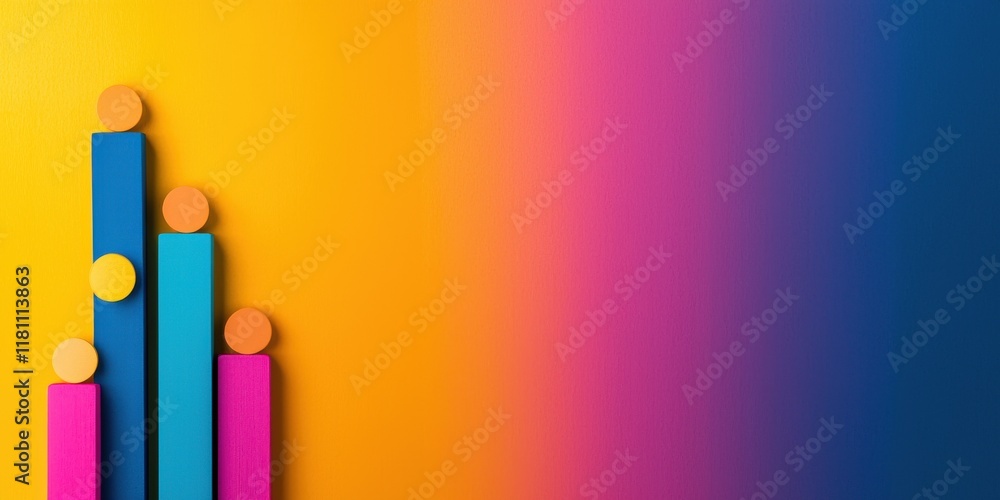 Poster colorful abstract bars representing growth and progress on a gradient background.