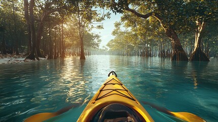 Fototapeta premium Kayaking Through Mangrove Forests in Crystal Clear Water
