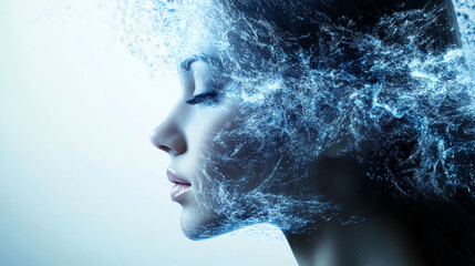 Digital particle effect profile. Ideal for artificial intelligence concepts.