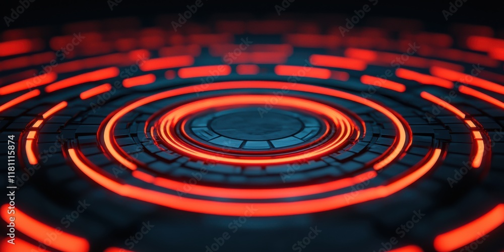 Aufkleber futuristic circular design with glowing red and blue patterns.