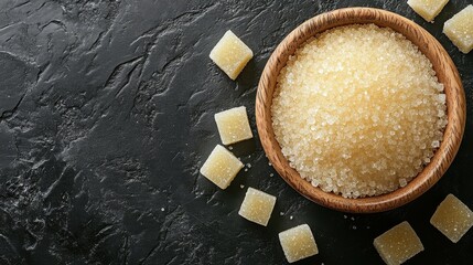 Close-Up View of Wooden Bowls Filled with Fine Sugar Granules
