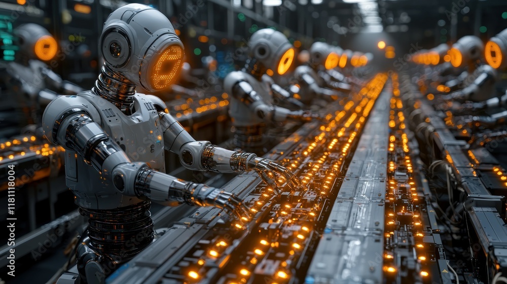 Poster futuristic robotic assembly line: a symphony of automation and innovation