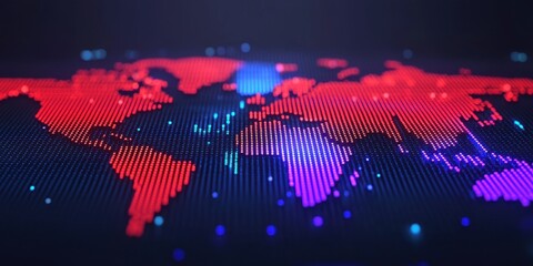 Vibrant digital world map with glowing dots and colors.