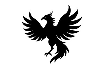 phoenix bird black silhouette vector, Simple silhouette Design vector icon with white background.