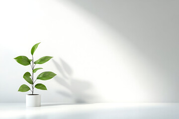 Photo a small plant in white wall room background