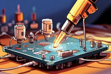 cartoon style breathing exercise instruction of a soldering iron