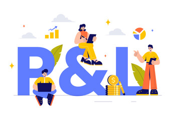 Profit and Loss Vector Illustration Featuring Investment Gains, Earnings, Money Loss, and a Businessman Investor Balancing on a Seesaw with an Arrow