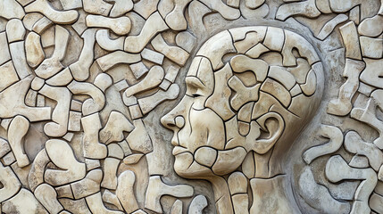 Puzzle-piece textured human profile. Perfect for illustrating complexity of mental processes and psychology concepts.
