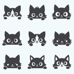 Fototapeta premium Set of 8 cute cartoon cat faces vector icons