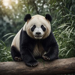 Obraz premium A cartoon panda with exaggerated round eyes.