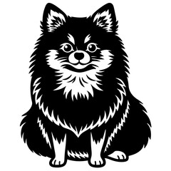 pomeranian dog black silhouette vector, Simple silhouette Design vector icon with white background