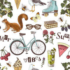 Summer vibes hand drawn seamless pattern