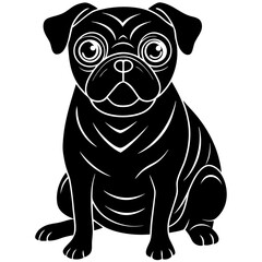 Fototapeta premium pug dog black silhouette vector, Simple silhouette Design vector icon with white background