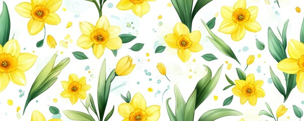 Vibrant yellow daffodils in bloom botanical garden floral pattern nature aerial view spring celebration