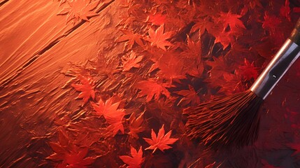 Creative shot of a wooden surface being painted with vibrant red dye, highlighting the texture and sheen in an artistic process