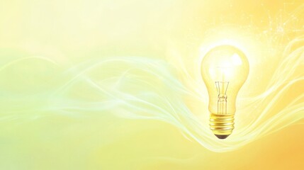 Glowing lightbulb on abstract yellow background, symbolizing innovation and new ideas.