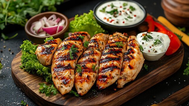 Chicken breast pieces sish kebab grilled