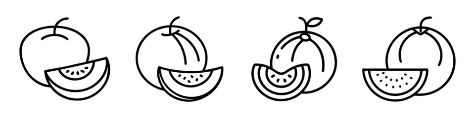 cantaloupe icon, fruits line art, fruits icon - simple black line art icon of cantaloupe perfect for logos, and fruits-themed designs.