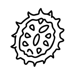 kiwano horned melon icon, fruits line art, fruits icon - simple black line art icon of kiwano horned melon perfect for logos, and fruits-themed designs.