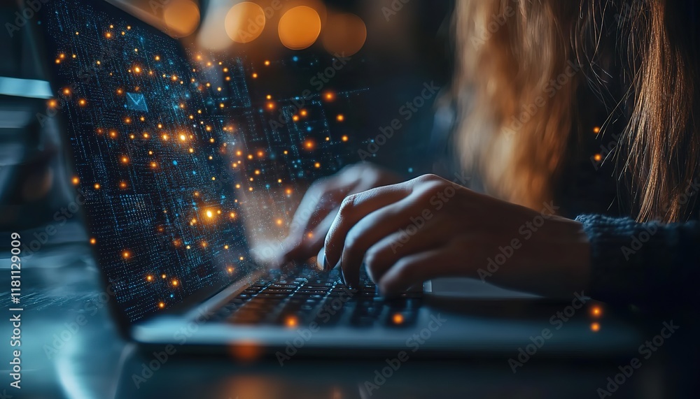 Poster entrepreneur uses ai artificial intelligence technology to improve their work. online help with an a