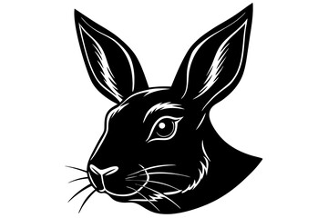Rabbit head black silhouette vector, Simple silhouette Design vector icon with white background