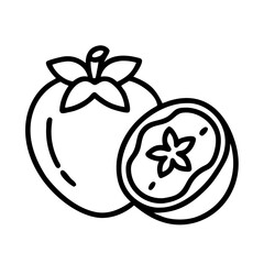 persimmon icon, fruits line art, fruits icon - simple black line art icon of persimmon perfect for logos, and fruits-themed designs.