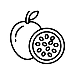 passion icon, fruits line art, fruits icon - simple black line art icon of passion perfect for logos, and fruits-themed designs.
