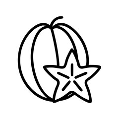 starfruit carambola icon, fruits line art, fruits icon - simple black line art icon of starfruit carambola perfect for logos, and fruits-themed designs.