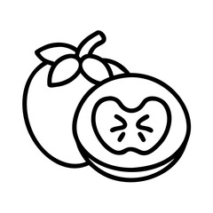 fuyu persimmon icon, fruits line art, fruits icon - simple black line art icon of fuyu persimmon perfect for logos, and fruits-themed designs.