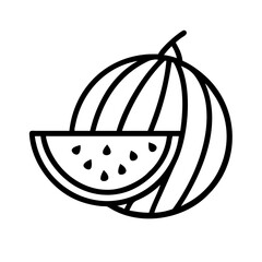 watermelon icon, fruits line art, fruits icon - simple black line art icon of watermelon perfect for logos, and fruits-themed designs.